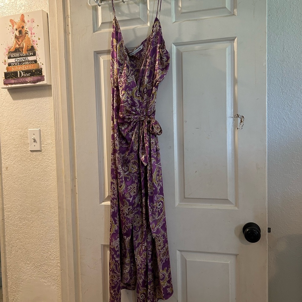 Zara Purple Paisley Slip Maxi Dress with Tie